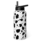 Cow Print Water Bottle with Straw Lid 32oz Vacuum Insulated Sports Water Bottles Cow Gifts for Women Men Cow Print Stuff Accessories Stainless Steel Thermoses Travel Mug
