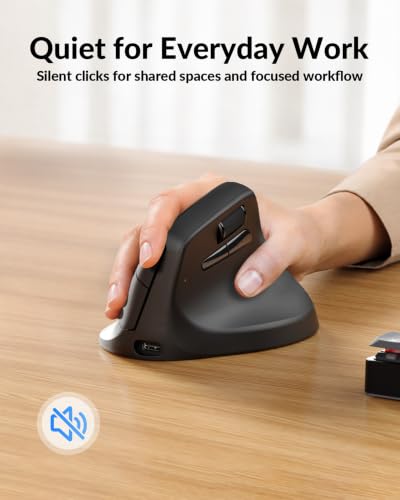 Image of Keychron M5 Wireless Ergonomic Mouse, Compact Vertical Mice with Thumb Wheel, Silent Clicks, 2.4 GHz /Bluetooth /Wired Rechargeable, Customizable Buttons, for Laptop macOS /Windows - Black | 47 ergonomic grip, PixArt 3311 sensor, Up to 12K DPI, 2.4 GHz /Bluetooth /USB-C, Programmable Buttons for Laptop macOS /Windows