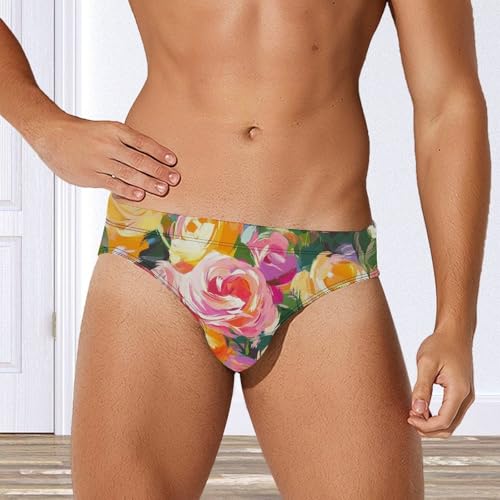 Watercolor Rose Pattern Mens Swim Briefs Sexy Bikini Swimwear Bathing Suits Trunks4