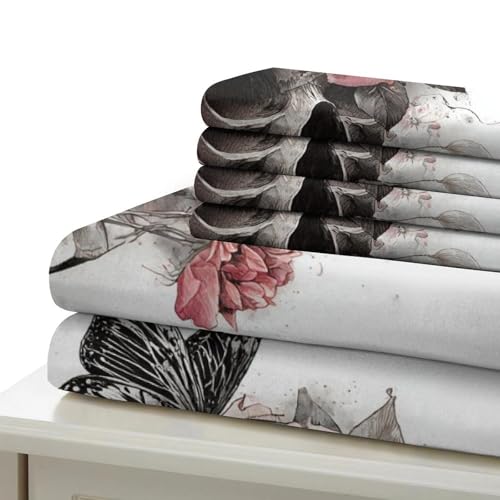 Linge de lit crâne et fleurs pour chambre ado gothique - 7