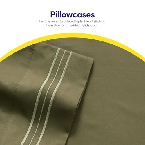 Image of 1500 Supreme Collection Twin Sheet Sets Olive Green - 3 Piece Bed Sheets and Pillowcase Set for Twin Mattress - Extra Soft, Elastic Corner Straps, Deep Pocket Sheets, Twin Olive Green