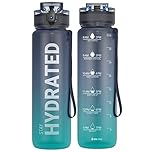 Sahara Sailor Leakproof Water Bottle 1L/500ML/750ML, Tritan BPA Free Motivational Sport Drinks Bottle with Clear Time Marker, Lock Cover, Easy Clean Brush, Durable for Gym, School, Cycling (1 Bottle)