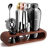 Mixology & Craft Cocktail Shaker Set with Dark Bamboo Stand - Professional 10-Piece...