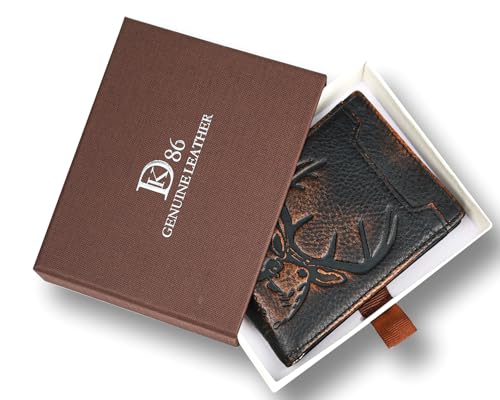 DK86 Mens Slim Deer Wallet with Money Clip RFID Protection Full Grain Leather