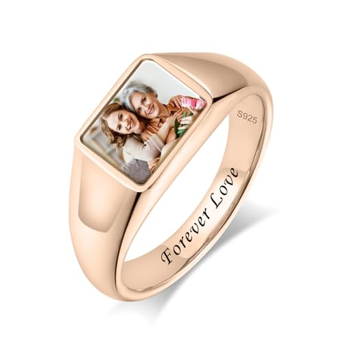 S925 Sterling Silver Custom Photo Ring Mother's Day Jewelry Gift Personalized Memorial Picture Rings with Birthstone Promise Relationship Ring for Women Mom Friend Yourself3