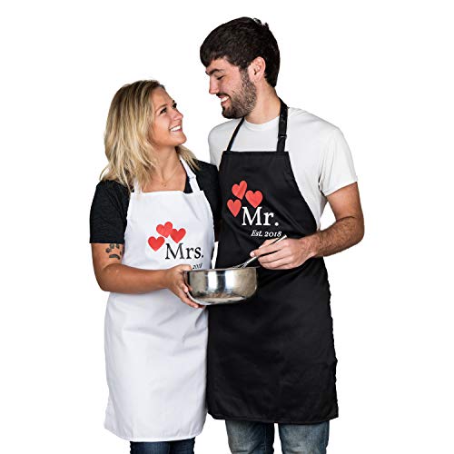 Mr And Mrs Est. 2018 Aprons, Make A Perfect Couples Gift, Bridal Shower Gift, Or Engagement Gift, This Kitchen Set Has Cute Aprons, Fun Couple Gifts #TOP5