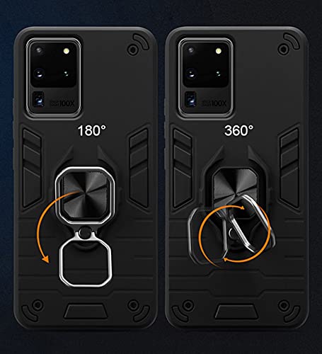 Image of Pikkme D5 Tough Armor Bumper Back Cover Case for Samsung Galaxy S20 Ultra |Ring Holder & Kickstand in-Built (Black)