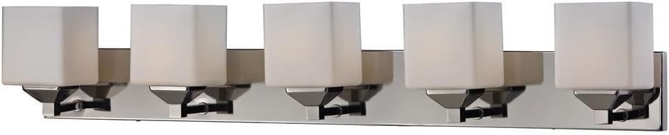 Z-Lite 2105-5V Quube Five Light Vanity Light, Steel Frame, Chrome/Matte Opal Finish and Matte Opal Shade of Glass Material