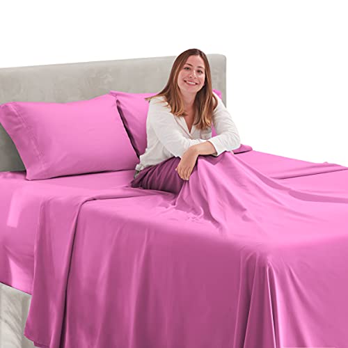 Image of Hearth & Harbor Extra Deep Pocket Split King Sheets - 5 Piece Hotel Luxury Bed Sheets Set Fits Up to 24 inch Mattress - Soft & Breathable Luxury Split King Bed Sheet Set, Split King, Orchid Purple
