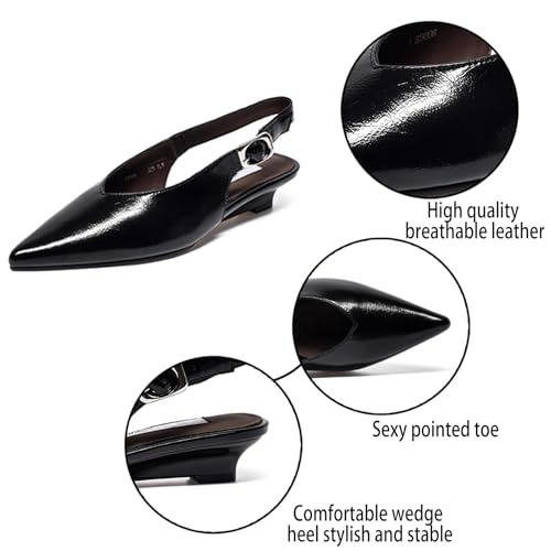 Women's Closed Pointed Toe Low Wedge Slingback Pumps with Adjustable Ankle Strap Fashion Slip-On Comfortable Flat Dress Shoes for Business Office Work Prom2