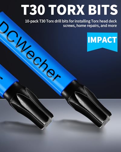 Image of DCWecher 10-Pack T30 Torx Bit 2-Inch, T 30 Torx Bit Impact Magnetic | T30 Torx Star Bits for Impact Driver, S2 Steel, CNC Tips, 1 /4-Inch Hex Shank for Power Drill, Decking, Auto and Furniture