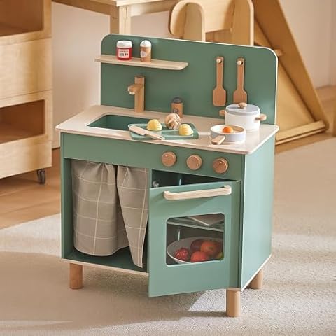 Giant bean Play Kitchen, Nordic Kitchen Wooden Kitchen Playset Toy for Kids with Cookware Accessories, Pretend Play Cooking Food Set for 3+ Year Old Toddler Boys Girls Cover