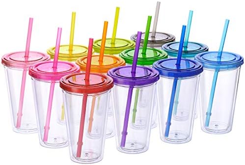 Cupture 12 Insulated Double Wall Tumbler Cup with Lid, Reusable Straw & Hello Name Tags, Colors may vary
