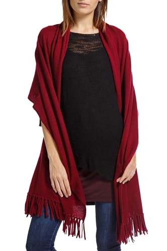Fishers Finery Women's 100% Cashmere Wrap Shawl with Fringe (Cabernet)