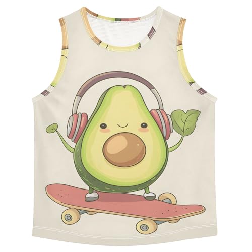 Boys' Tank Top Shirt Avocado with Headphones on Skateboard Sleeveless T-Shirts