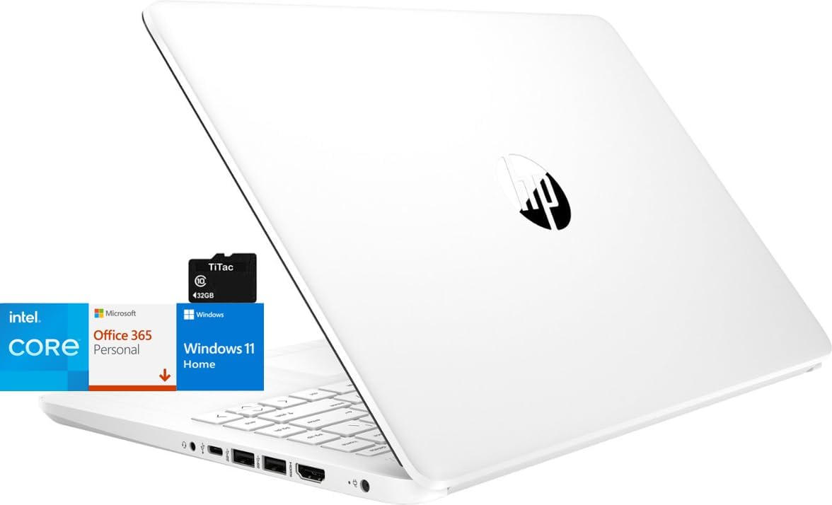 HP Stream 14 Laptop, Intel Celeron Core, 8 GB RAM, 64 GB Storage, 14” HD Anti-Glare Display, Windows 11, Long Battery Life, Thin & Portable, Includes 1-Year Microsoft 365, TiTac, White