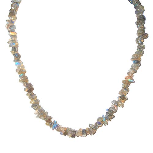 Zenergy Gems Charged 18  Labradorite Crystal Necklace Tumble Polished + Selenite Heart Charging Crystal Included (Healing Energy Transformation Clarity)