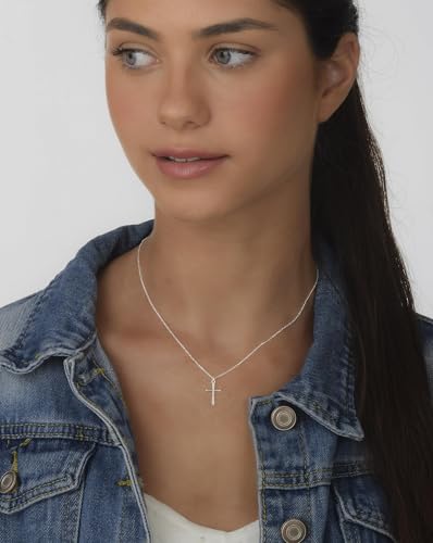 Annika Bella Small Cross Necklace, 925 Sterling Silver Faith Jewelry, Religious Tiny Pendant Charm Necklaces, Gift for Her (Silver) image 8