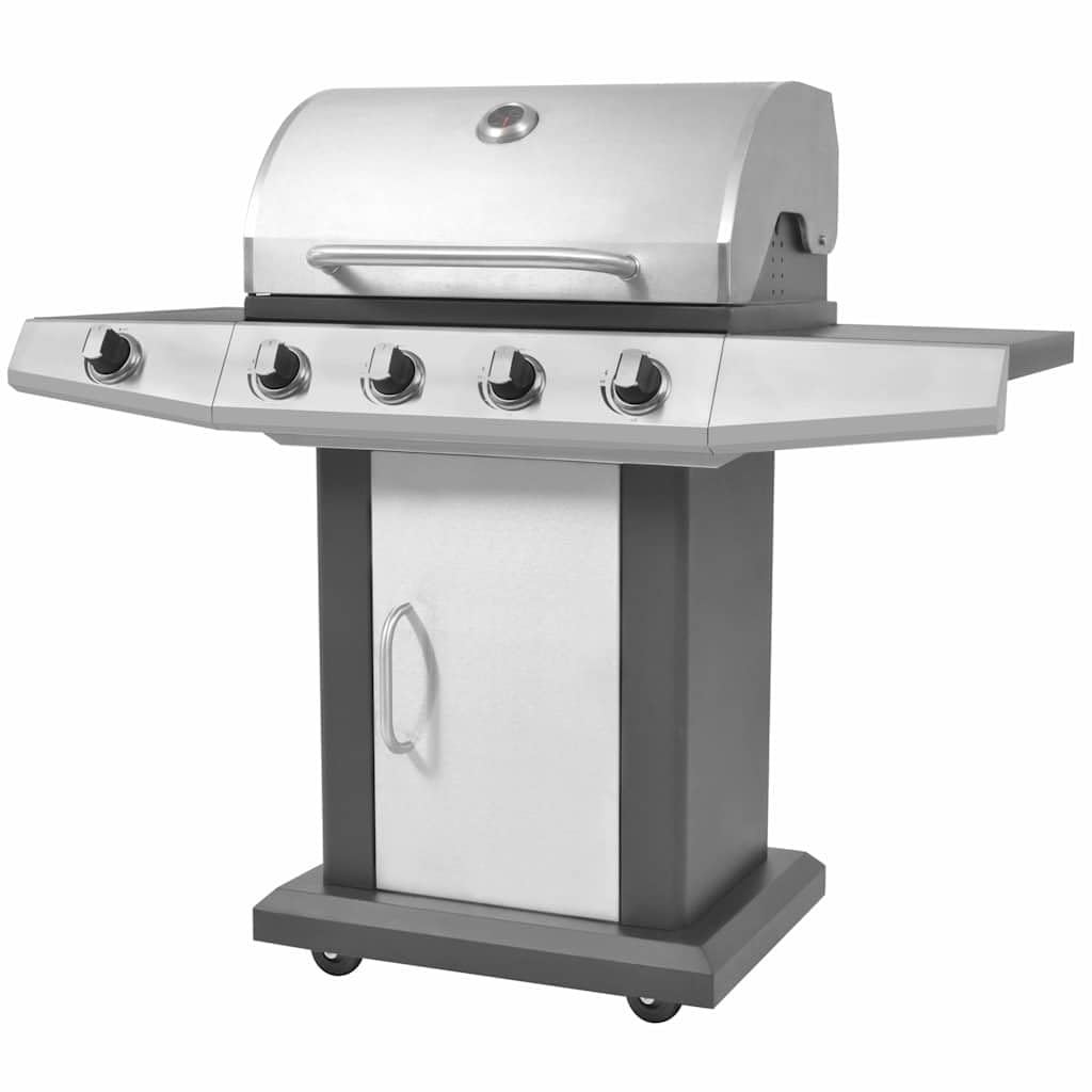vidaXL Griglia Barbecue a Gas Argento Acciaio con Tubo Metallico