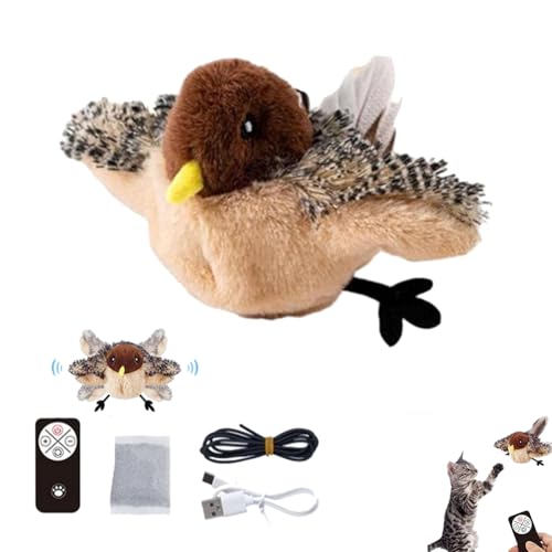 HYCIM Flying Bird Cat Toy, Simulated Chirping Flapping Bird Cat Toy Wings, Rechargeable Interactive Flappy Bird, Realistic Cat Toys, Bird Catnip Toys for Indoor Cats (1PCS-A)