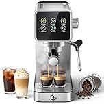 AMZCHEF Espresso Coffee Machines with 20 Bar Pressure, Self-Cleaning & Memory Function, LED Touch Screen, Compact Coffee Machine with Milk Frother for Home, Silver