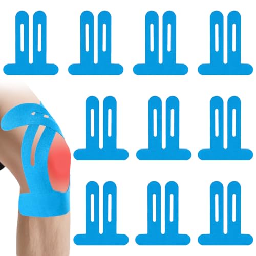 10 Piezas Cintas de Kinesiología Precortadas, PreCut Kinesiotapes Impermeable y Elástico, Cintas Musculares, Cinta Deportiva para Rodilla, Hombros, Tobillos y Muñecas (Azul)