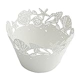 60 PCS White Pearlescent Paper Beach Themed Wedding Sea Shells Seashell Cupcake Wrappers Baby Shower Wedding Party Cake Liners Decoration