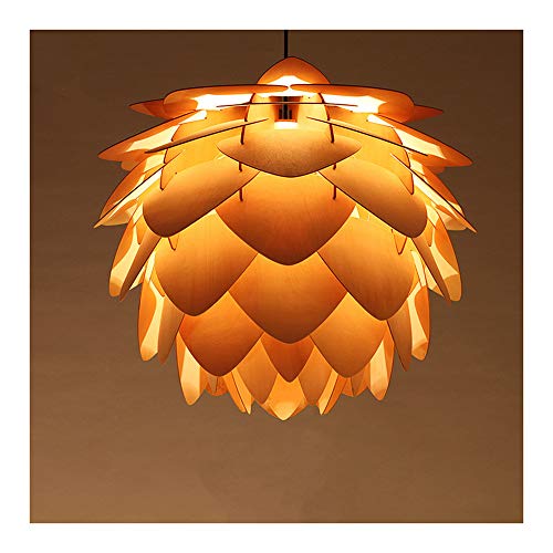 Cono de Pino Luz de Techo Colgante Creativo DIY Madera Lámpara Colgante Nórdica Roble Diseño E27 Base de la Bombilla para Habitaciones de Trabajo Loft Restaurante Bar Salón, Altura Regulable Cover