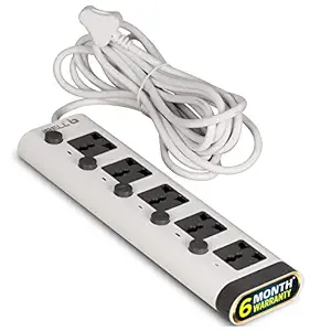 iBELL 5MPLUS Extension Cord/Board with 5 Meter Cord Length, 5 Way Multi Socket Spike Guard, 2500W, 10A, 250V, Individual Switch, LED Indicator