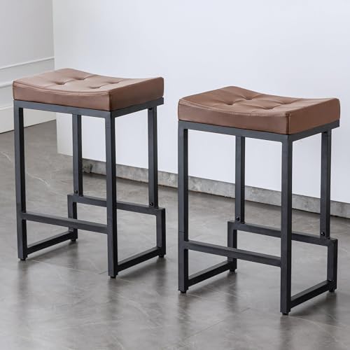 Image of FIRAVOE 24 inch Counter Height Bar Stools Set of 2, Backless Saddle barstools