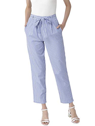 Image of Style Quotient Women Blue & White Original Tapered Fit Striped Cropped Trousers