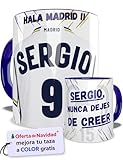 Taza Madrid Personalizada Fútbol Nombre Número Y Dedicatoria Equipaciones 24/25 Cerámica, Regalo Original Para Aficionados De Equipos Apta Microondas Lavavajillas Té Café
