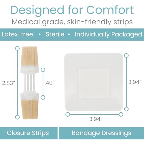 Image of ViveCare Emergency Laceration Closures (4 PCS) - Close Wounds Without | Stitches - Butterfly Bandages Wound Closure Kit with Sterile Strips, Island Dressings, Alcohol Wipes & Swabs