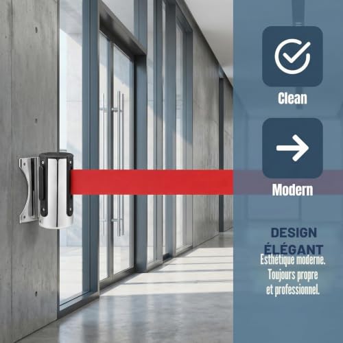 GOMETY Ruban de Signalisation Mural Extensible (5 mètres), Ruban de Signalisation Rétractable, Système de Freinage Sécurisé et de Gestion des Foules pour Expositions, Hôtels et Cinémas – vue 5