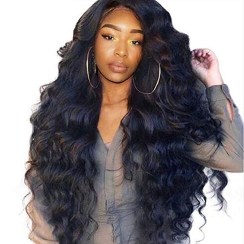 QUICKLYLy Peluca De Moda Para Mujer Pelucas Largas Pelo Sintético Negro Rizada Ondulada,Postizos/Pelucas Mujer Extensiones de Cabello Pelo Natural Lace Front