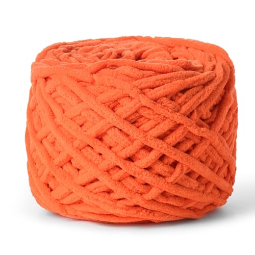 Image of Fluffy Chenille Chunky Yarn for Crocheting 100g(65.6yd) - Baby Yarn for Crocheting Soft - Velvet Yarns for Crochet Blanket - Amigurumi Crochet Yarns (Orange)
