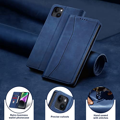 Jasonyu Flip Wallet Case For Iphone 14 Plus 5G,Leather Magnetic Folio Cover With Card Holder,Kickstand - Tpu Shockproof Durable Protective Phone Case,Blue #TOP6