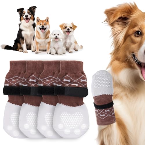 PICK FOR LIFE Doppelseitiger Anti Rutsch Hundesocken, Hunde Pfotenschutz mit verstellbaren Klettverschlüssen, geeignet für kleine, mittlere und große Hunde