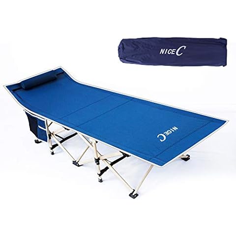 Nice C Camping Cots, Cots for Adults, Folding Cot, with Pillow, Carry Bag & Storage Pocket, Extra Wide Sturdy, Holds Up to 500 Lbs (1, Blue) Cover