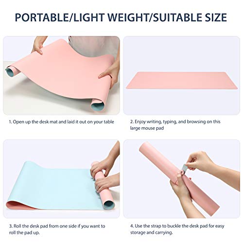 Image of AFRITEE Desk Pad Protector Mat - Dual Side PU Leather Desk Mat Large Mouse Pad Waterproof Desk Organizers Office Home Table Decor Gaming Writing Mat Smooth (Light Blue /Baby Pink, 31.5 inch x 15.7 inch)