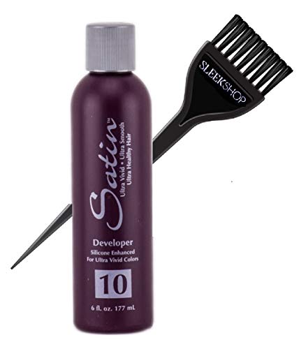 Satin Hair Developer, Silicone Enhancing for Ultra Rich Vivid Colors (w/Sleek Brush) Haircolor Dye Activator, Hydrogen Peroxide (10 Volume / 3% - 6 oz size)