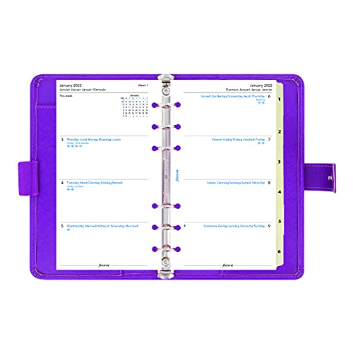 Filofax Saffiano Organizer, Personal Compact Size, Raspberry - Cross-Grain, Leather-Look, Six Rings, Week-To-View Calendar Diary, Multilingual, 2022 (C022475-22) #TOP4