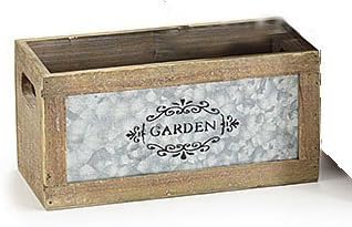 Findlavender Wood Planter with tin Panel on Front (Large)