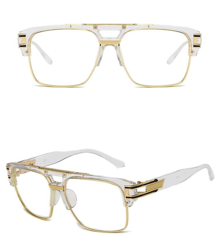 Image of Retro Oversized Square Zero Power Computer Anti Blue Light Glasses for Men & Women | Stylish Branded Metal Detailed Lightweight Frame | Anti Glare Blocks Harmful Rays