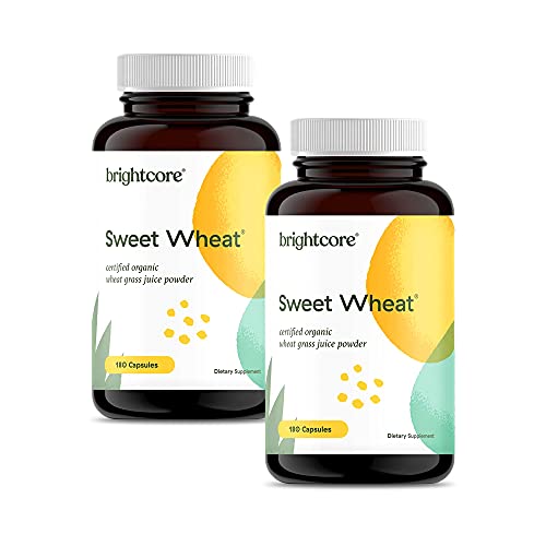 Brightcore Nutrition Sweet Wheat, Ready-to-Drink Athletic Greens, Super Greens with Digestive Enzymes for Digestive Health and Immune Boost, Pack of 2 x 180 Wheatgrass Juice Powder Capsules