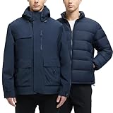 YGREYG Men's 3 in 1 Waterproof Winter Jackets Ski Warm Snow Rain Coat Puffer Liner Hood Windbreaker Navy Blue M