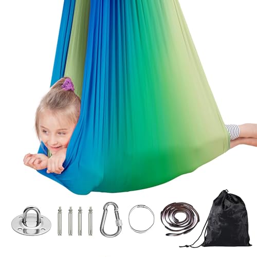 Image of Wasachi Kids Sensory Swing Holds up to 440lbs for Autism, ADHD, and Asperger's Sensory Therapy Indoor and Outdoor Toddler Hammock Adjustable Cuddle Swing with 360° Swivel Hanger Kit