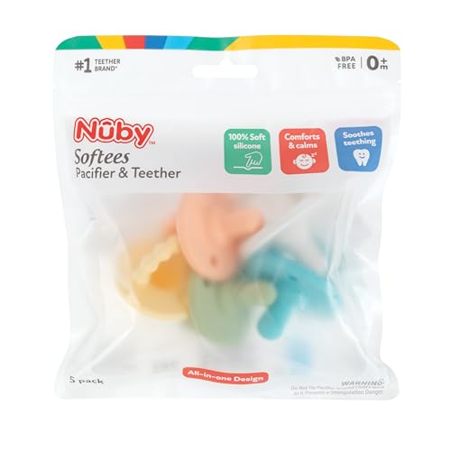 image for Nuby Silicone Softees Pacifier and Teethers - (5-Pack) Silicone Baby P