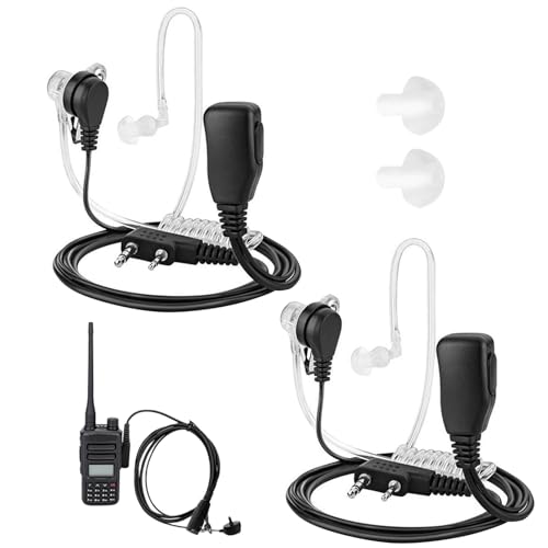 Menibeuty 2 Piezas Auricular Walkie Talkie, Auriculares de Radio Auricular Walkie Talkie de 2 Pines Seguridad con Botón PTT, Pinganillos Walkies Talkies para UV5R 888S RT24 RT27