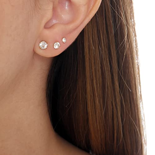 Kit Com 3 Pares De Brincos Banhados1º, 2º e 3º Furo Coloridos (Cristal)